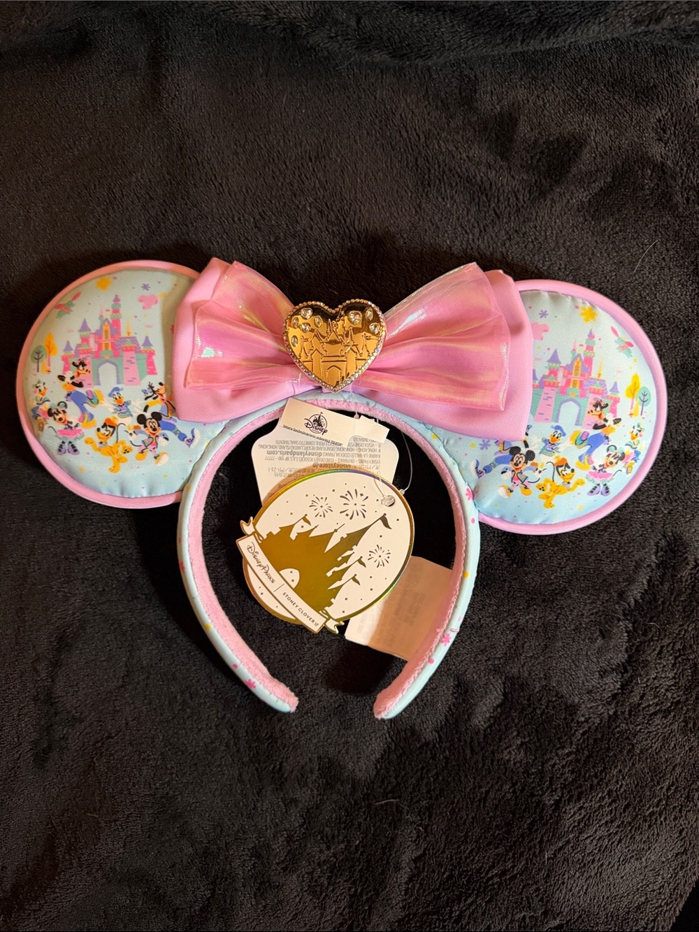 Disney Pink Castle & Character Ear Headband with Gold Heart Bow